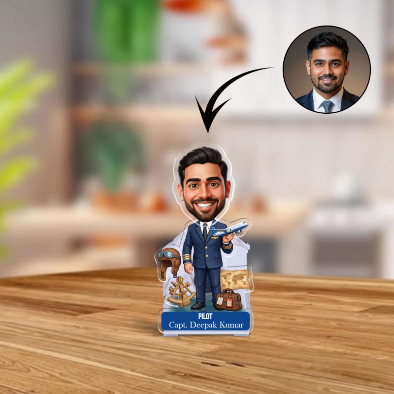 Personalized Pilot Bobblehead Caricature Standee Pilot Theme Desk Decor and Car Dashboard Accessory Battery Powered Moving Head Gift for Travelers, Pilots Airplane Lovers